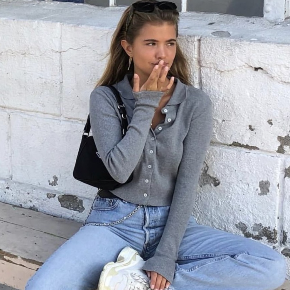 Brandy Melville Light Gray Knit Button Top